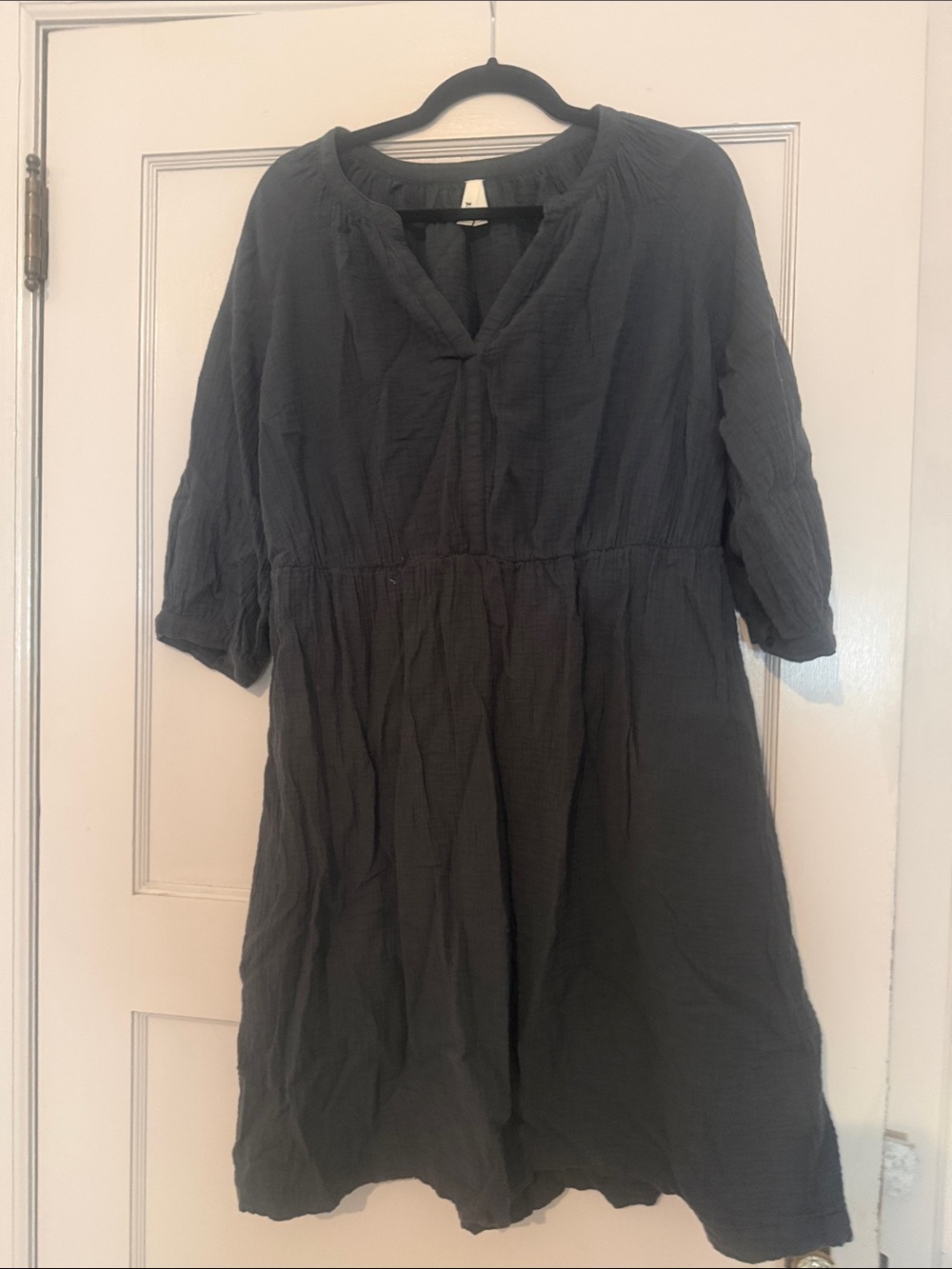 Relaxed Organic Gauze Midi Dress with Gathered Waist